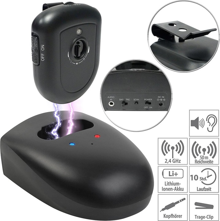 Actual product image Newgen medicals Wireless hearing system for headphones with jack connection (10 h, Wireless, Cable)
