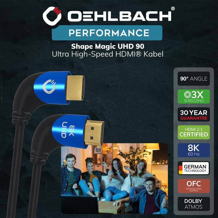 Produktbild Oehlbach HDMI AV Anschlusskabel (1x HDMI-Stecker - 1x HDMI-Stecker) 1 m Schwarz (1 m, HDMI, 2.1)
