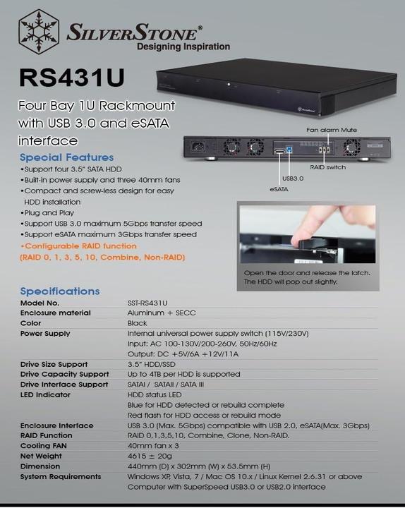 Produktbild Silverstone RS431U - Festplatten-Array - 4 Schächte (SATA-600) (3.5")