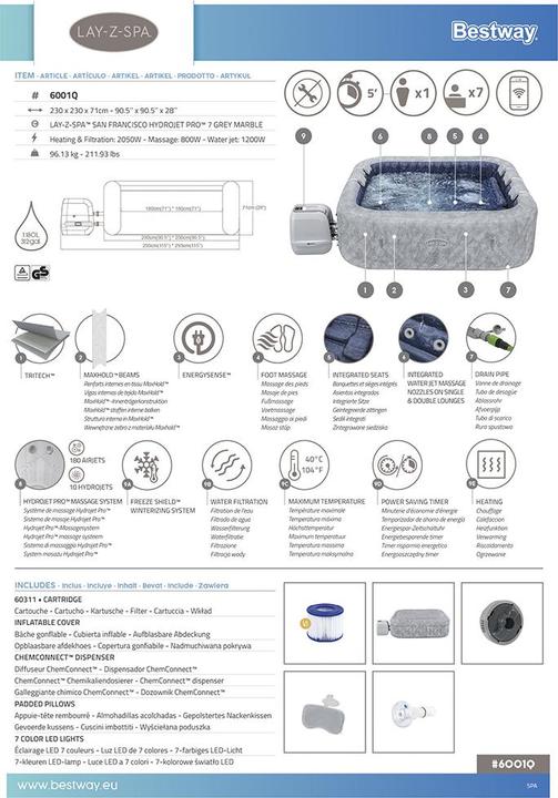 Image du produit Bestway Lay-Z-Spa Spa gonflable San Francisco Sm art HydroJet Pro Efficacité énergétique (7 pers.)