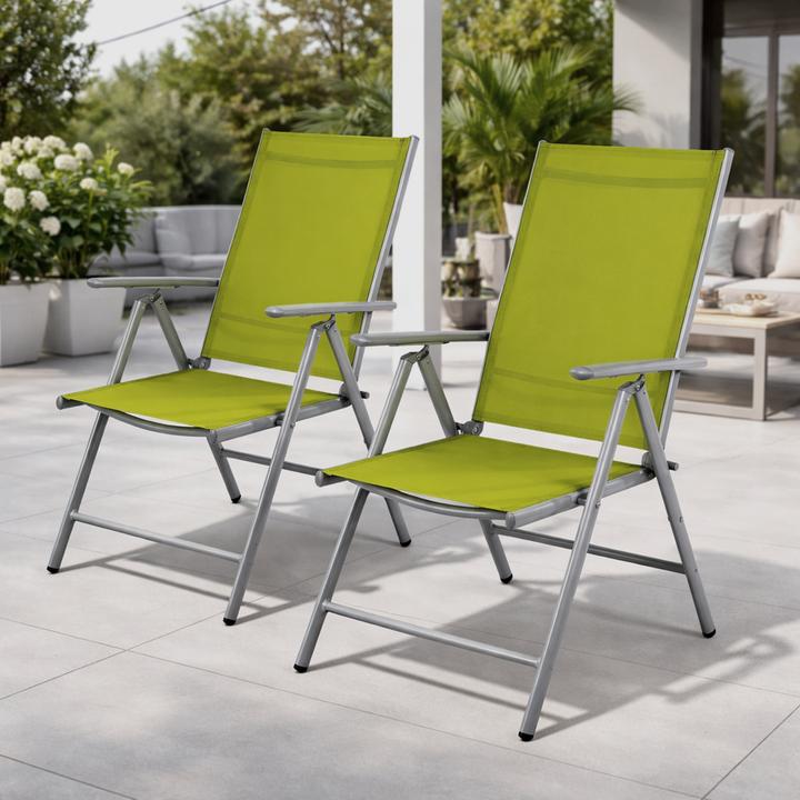 Actual product image Mojawo 2 Stück Garten Klappstuhl Aluminium - Textilen Silbergrau/Lime