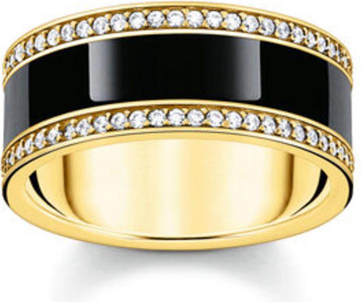 Immagine prodotto Thomas Sabo Anello a fascia con smalto nero a freddo e pietre bianche placcato oro (54, 925 Argento)
