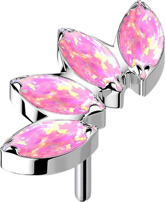 Image du produit Star Piercing Threadless argent éventail avec quatre opales roses (sans laiton, Titane)