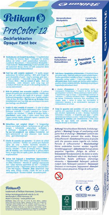 Actual product image Pelikan Opaque paint box ProColor 735, 12 colours, turquoise/yellow (12 ml)
