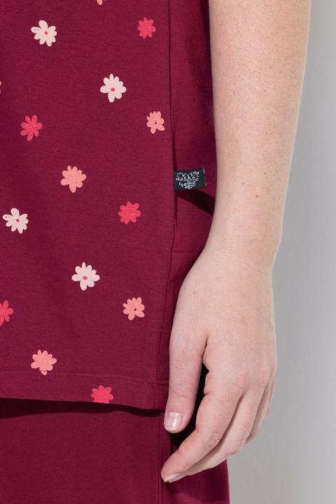 Image du produit Ulla Popken Pyjama 2 pièces, pantalon + haut à fleurs avec broderie, décolleté rond et manches courtes (42, 44)
