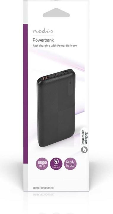 Productafbeelding Nedis Powerbank 10000mAh 2x3.0A USBA/USBC uitgang MicroUSB/USBC ingang (10000 mAh, 18 W, 37 Wh)