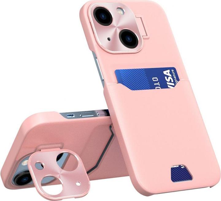 Actual product image Hurtel Leather Stand Case case for iPhone 14 cover card wallet with stand pink (Apple iPhone 14)