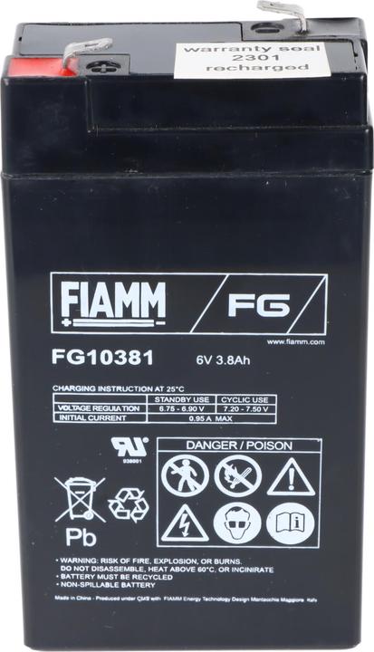 Actual product image Fiamm Lead acid battery FG10381, compatible for Multipower MP3.8-6 battery MP3,8-6, Panasonic LC-R063R2PG (6 V, 3.80 Ah)