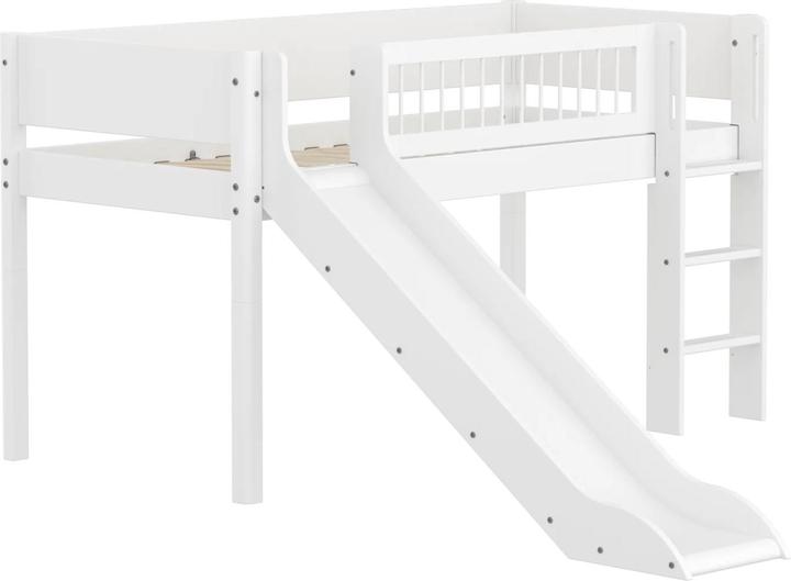Produktbild Flexa Halbhohes Bett White mit gerader Leiter Streben und Rutsche (90 x 200 cm)