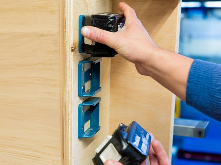 Actual product image StealthMounts BM-MK18-BLU-6 Blue battery holder for Makita 18v (set of 6)