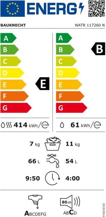 Label énergétique Bauknecht WATR 117260 N