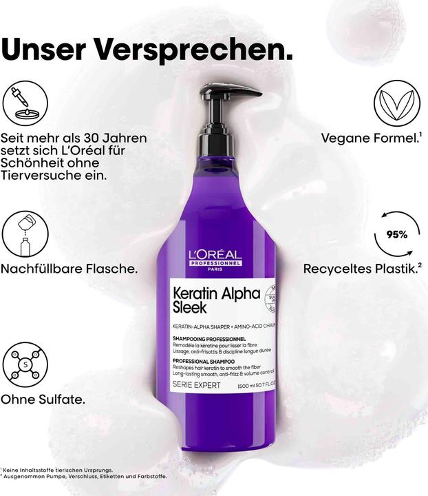 Immagine prodotto L'Oréal Paris L'Oreal Keratin Alpha Sleek Shampoo 1500ml (Shampoo liquido, 1500 ml)