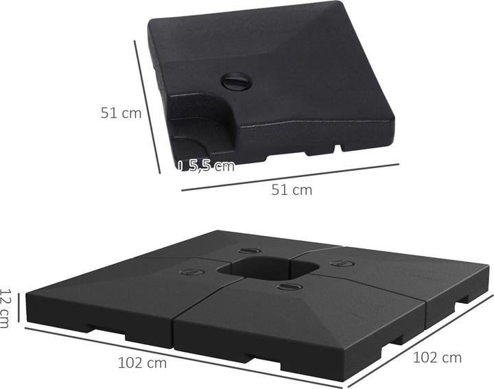 Produktbild Outsunny 4tlg Sonnenschirmständer befüllbar mit Sand Wasser HDPE-Kunststoff Schwarz je 51 x 51 x 12 cm bis zu
