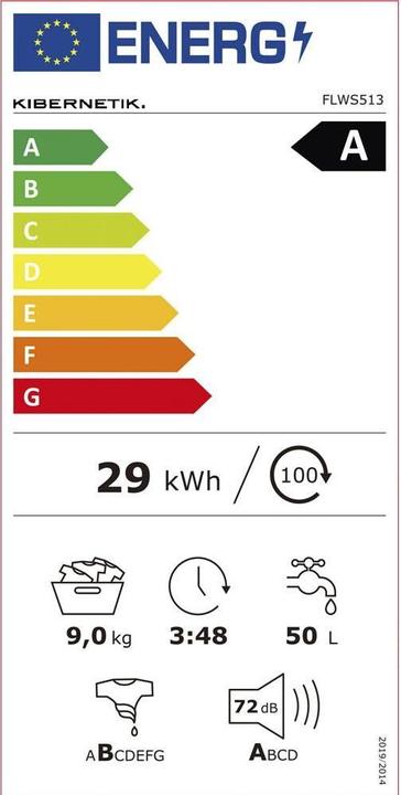 Energie-Label Kibernetik FLWS513 FusionLine Waschmaschine 9kg A-40% Klasse Titan (9 kg, Links)