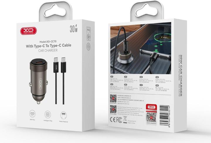 Produktbild xO car charger CC70 PD 30W 1x USB-C black + cable USB-C - USB-C