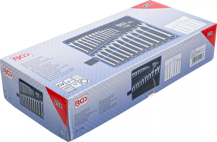 Actual product image BGS Combination Spanner Set 6 - 32 mm 25 pcs. (32 mm, 19 mm, 6 mm, 12 mm, 24 mm, 14 mm, 22 mm, 16 mm, 23 mm, 10 mm, 21 mm, 18 mm, 27 mm, 7 mm, 31 mm, 17 mm, 11 mm, 15 mm, 26 mm, 30 mm, 8 mm, 28 mm, 9 mm, 29 mm, 13 mm, 20 mm, 25 mm)