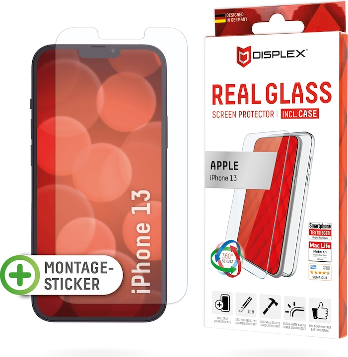Produktbild Displex Real Glass, 2D Panzerglas + Handyhülle (1 Stück, Apple iPhone 13)