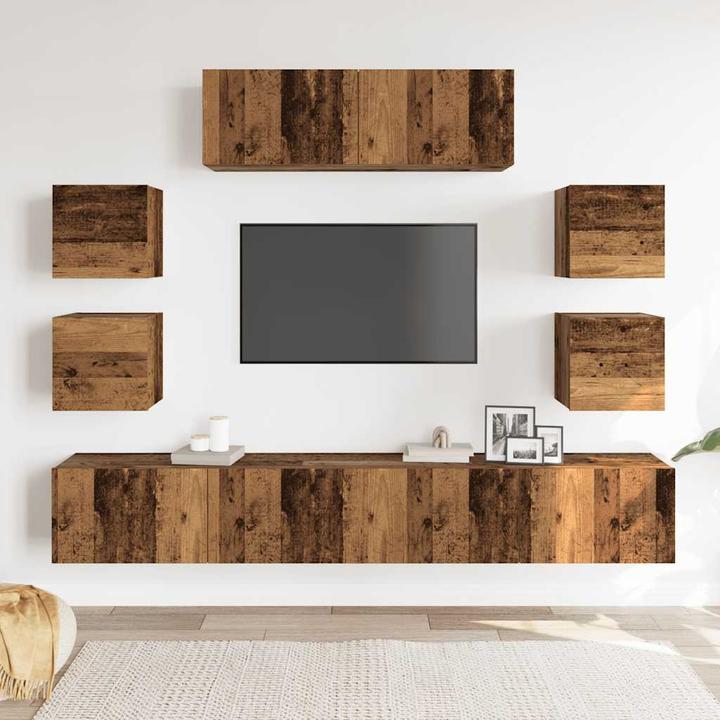 Actual product image VidaXL 7-tlg. TV-Schrank-Set Wandmontage Altholz-Optik Holzwerkstoff (100 x 30 x 30 cm)