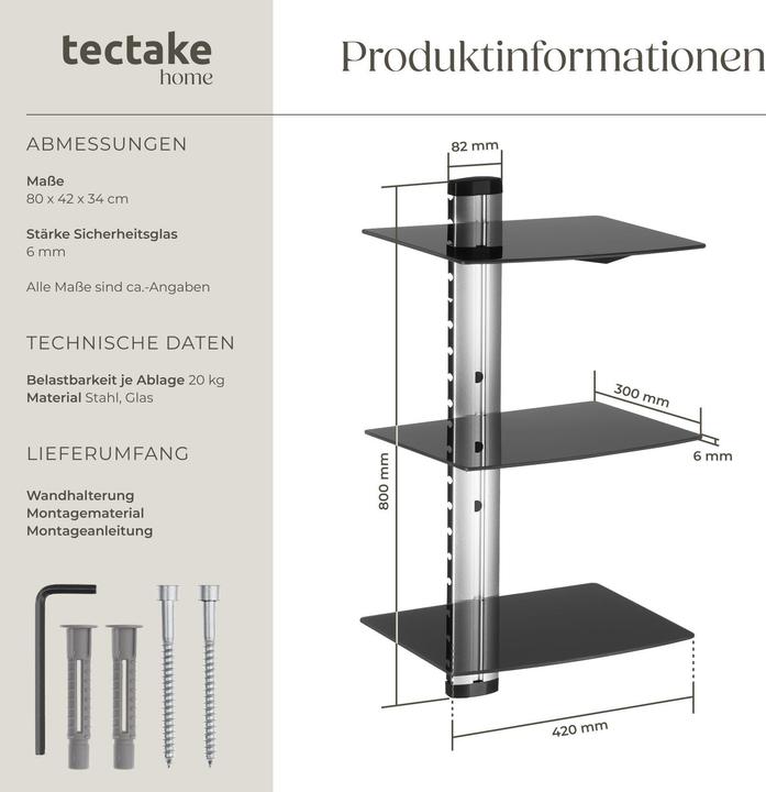 Produktbild tectake Wandregal (80 x 42 x 33 cm)