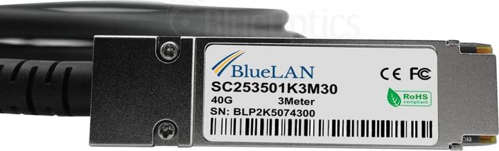 Actual product image BlueLAN 10322. cable length: 5 m, port 1: QSFP, port 2: 4xSFP+