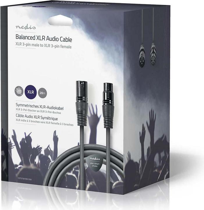 Image du produit Nedis Câble audio Balanced XLR 3 broches mâle XLR 3 broches femelle Nickelé 20.0 m rond PVC Gris foncé (20 m, XLR)