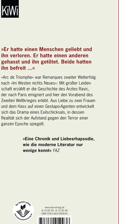 Produktbild Arc de Triomphe (Deutsch, E.M. Remarque, 2017)