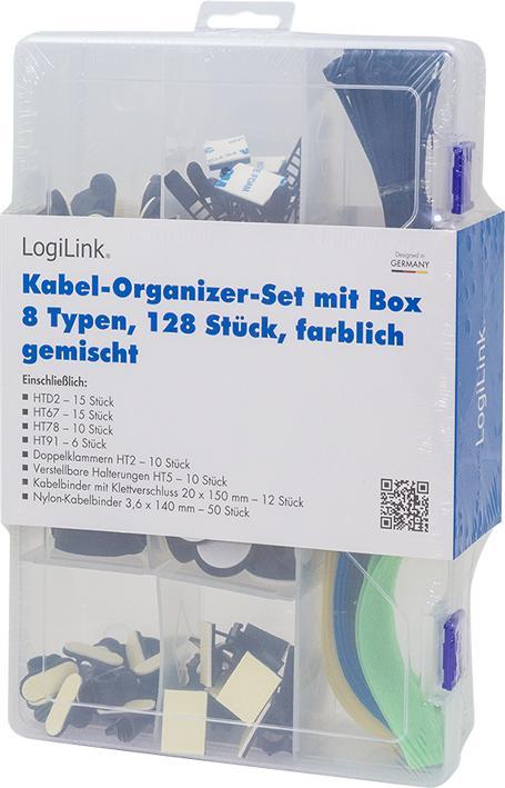 Image du produit LogiLink Kabel-Organisations-Set in einer Box, 8-Artikel, 128 Stk., gemischtfarbig