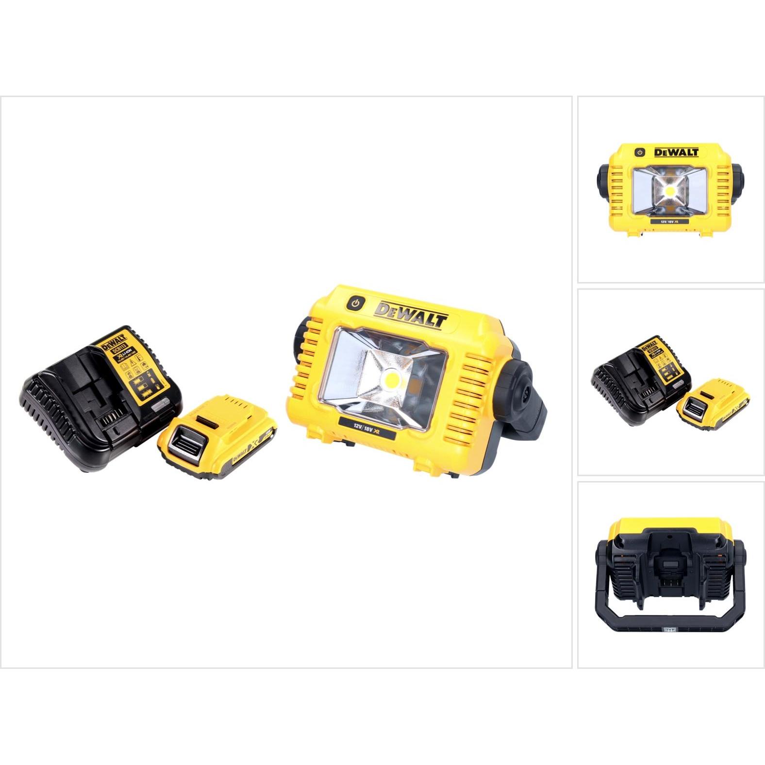 DeWalt, Arbeitsleuchte, DCL 077 D1 Akku LED Arbeitsstrahler 12 V 18 V 2000 lm IP54 + 1x Akku 2,0 Ah + Ladegerät (2000 lm...