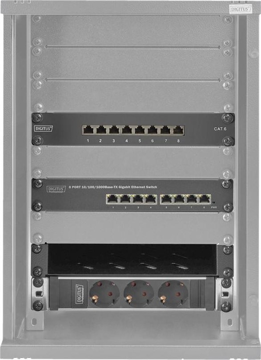 Produktbild Digitus Netzwerk-Set 254 mm (10") - 9HE, 312 x 300 mm (B x T) (5.71 HE, 10 Zoll Rack)
