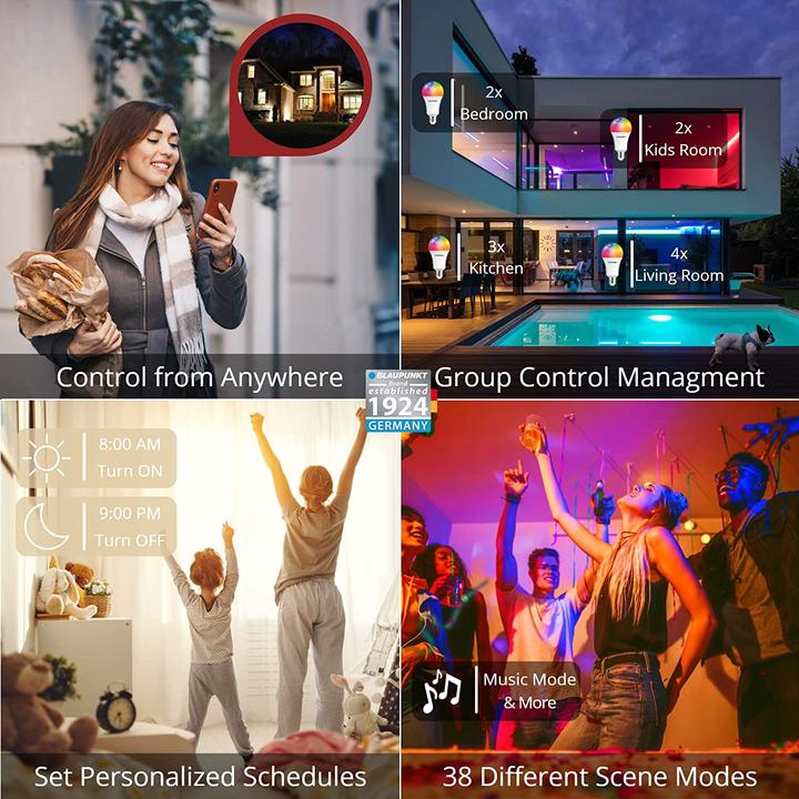 Immagine prodotto Blaupunkt Lampadina intelligente E27 - WiFi - Dimmerabile - Lampada intelligente - 9W - Google Home - Singola (E27, 900 lm, 1 x)