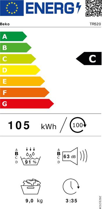 Etichetta energetica Beko TR520 (9 kg, A destra)