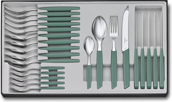 Victorinox Swiss Modern, Ménagère (Couteau à tomates), 24pcs, 11cm, sage (24 Piece, Cutlery set)