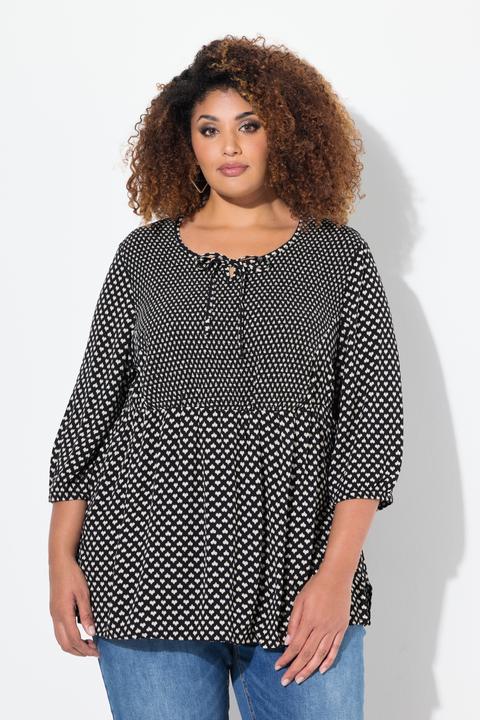 Actual product image Ulla Popken Minimalist Heart Print Elastic Smocked Blouse (58)