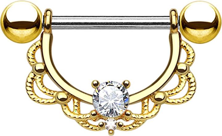 Actual product image Acha Direct Barbell Halbkranz vergoldet mit Kristall silber (without brass, Surgical steel 316L)