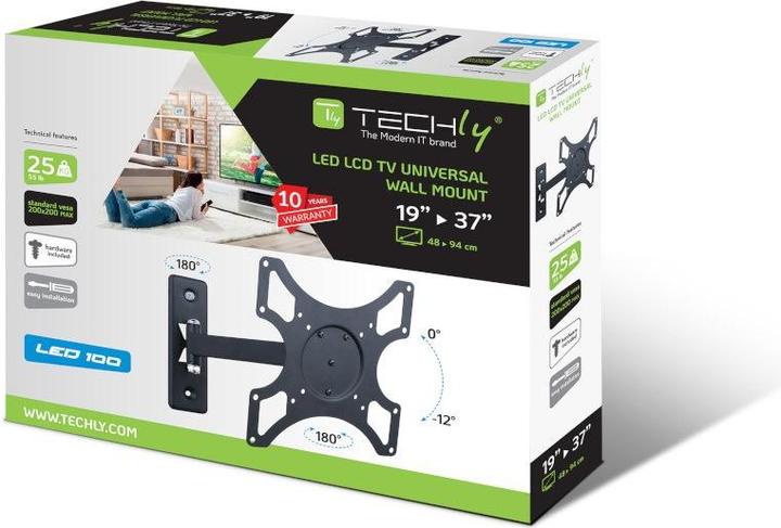 Actual product image Techly Mounting Kit (Wall Plate, VESA Adapter) - For Flat Panel Display - Black - Bil (Wall, 25 kg, 19.02" - 37")