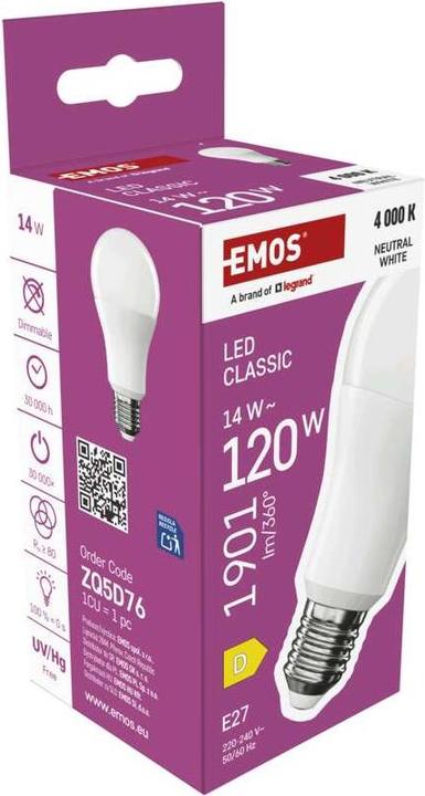 Produktbild Emos LED Lampe Classic A60 / E27 / 14 W (120 W) / 1901 lm / Neutral Weiss (E27, 1901 lm, 1x)