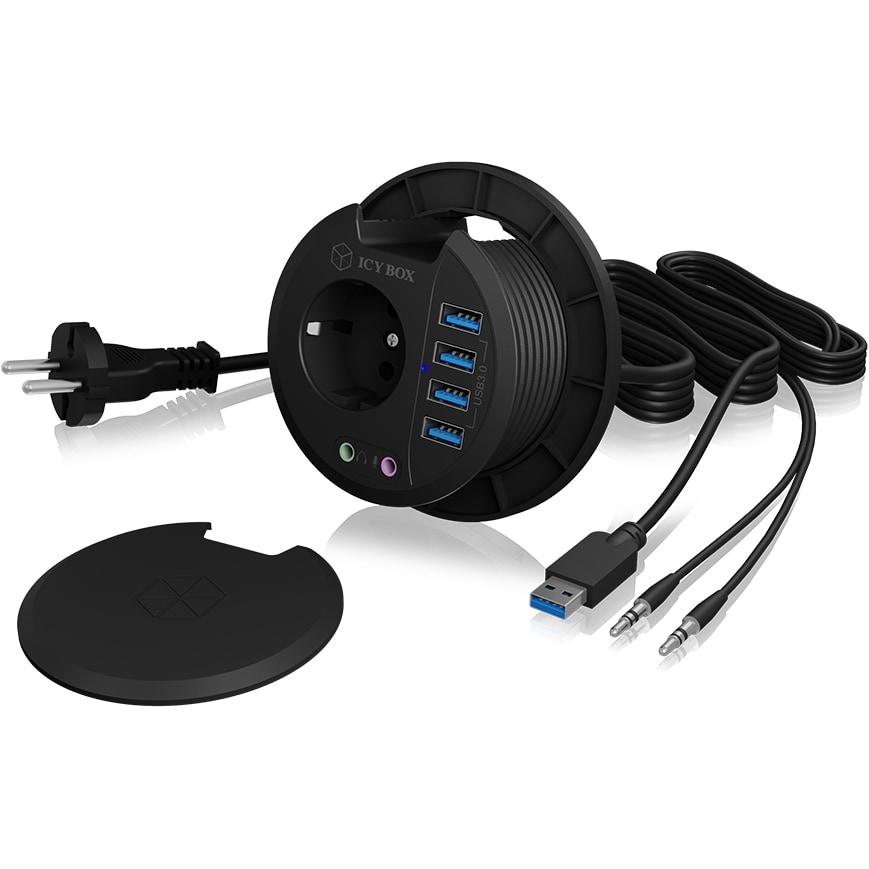 Icy Box IB-HUB1430 (USB-A, 4 Ports), Dockingstation + USB Hub, Schwarz