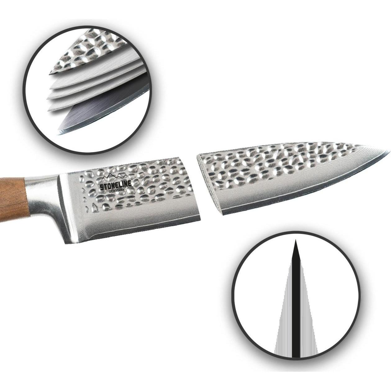 Stoneline Hammerschlag Kochmesser 34 cm, aus Damaszenerstahl, Küchenmesser, Braun, Silber