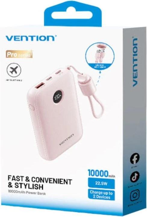 Image du produit Vention POWER BANK USB 10000MAH 22.5W/PINK FKAP0-C (10000 mAh, 22.50 W, 22.50 Wh)