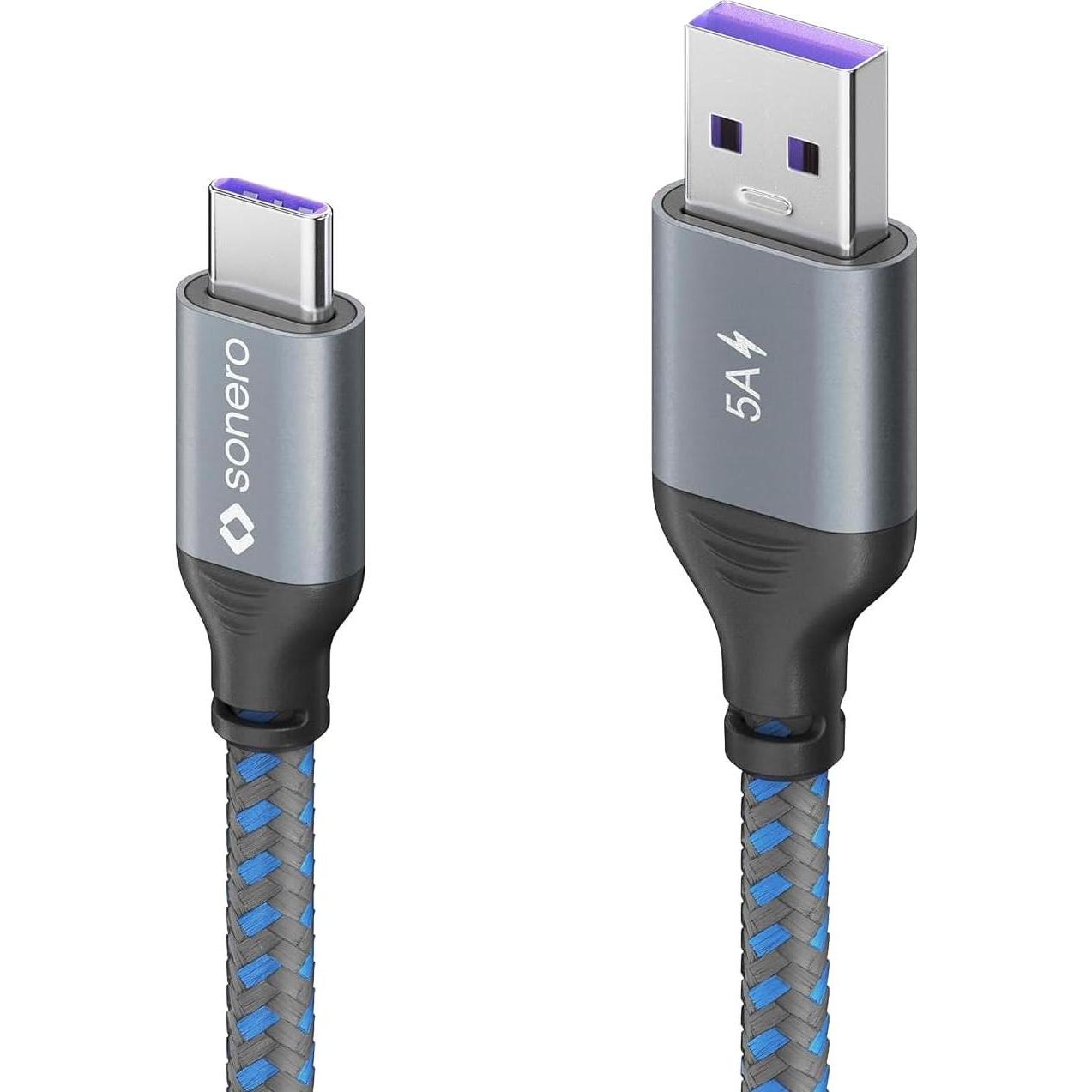 Thumbnail - Sonero USB-C auf USB-A Ladekabel - USB 2.0 Super-Fast Charge 5V/5A - grau/blau - 1,00m (1 m, USB 2.0), USB Kabel