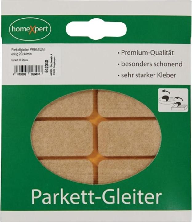 Produktbild Hansi-Siebert Parkettgleiter Premium 20 x 40 mm Filz natur eckig selbstklebend (Parkettgleiter, 8 Stück)