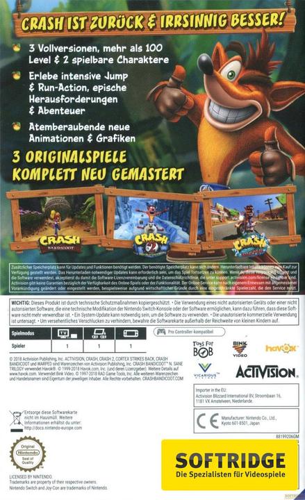Image du produit Activision Crash Bandicoot - Trilogie N' Sane (Switch, DE)