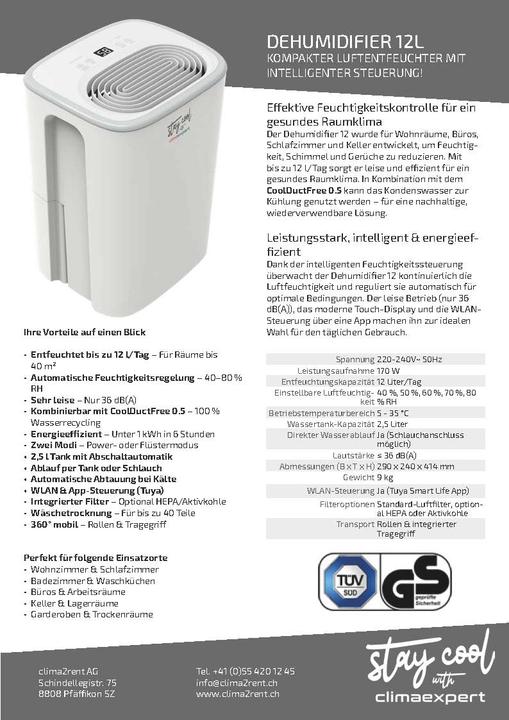 Image du produit Climaexpert DH12 Dehumidifier (12 l/24h)