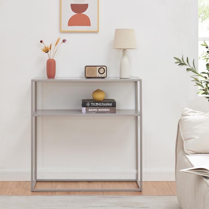 Produktbild En.Casa Konsolentisch Kuhmo Hellgrau Metalltischplatte (80 x 30 x 80 cm)