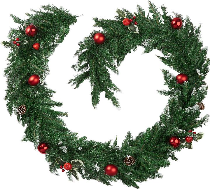 tectake Weihnachtsgirlande naturgetreu mit Kugeln und Tannenzapfen 2,7m