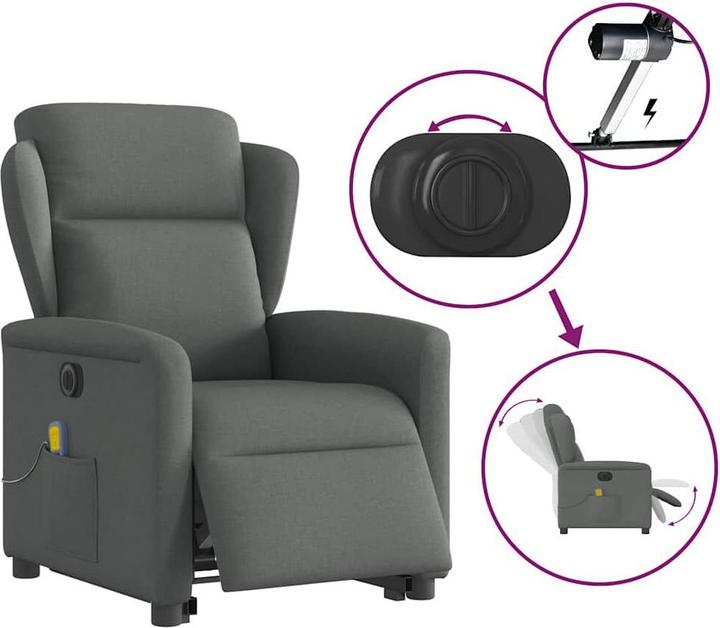 Immagine prodotto vidaXL Poltrona massaggiante elettrica con ausilio per la posizione eretta in tessuto grigio scuro