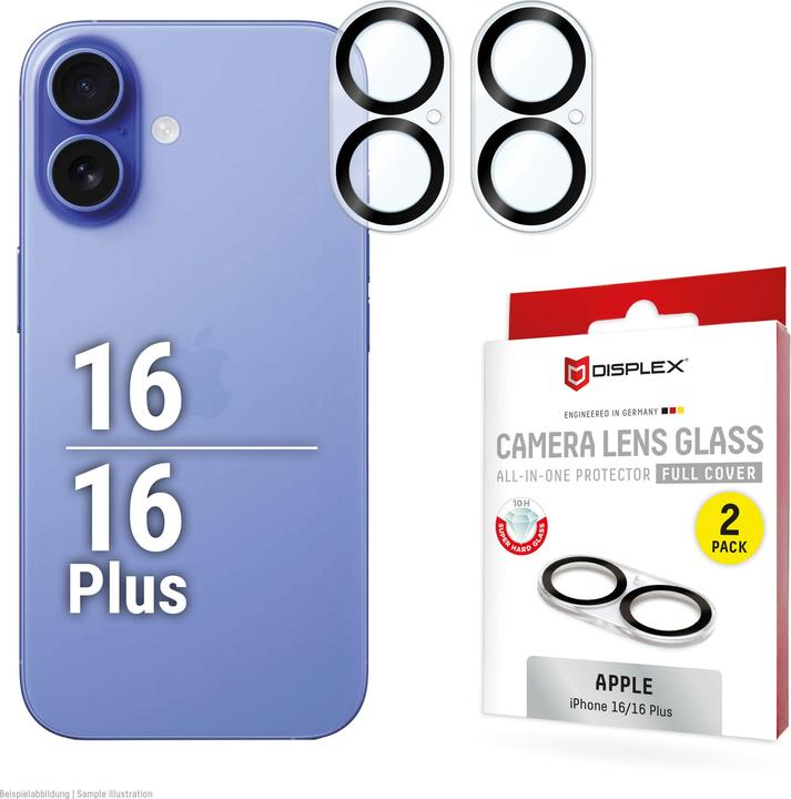 Displex Full Cover Camera Lens Glass (2 Piece, Apple iPhone 16, Apple iPhone 16 Plus)
