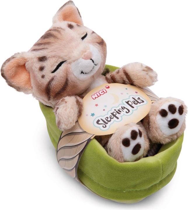 Produktbild NICI Kuscheltier Sleeping Pets Bengal Katze im hellgrünen Körbchen GREEN (12 cm)