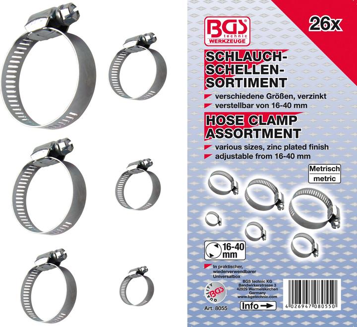 Produktbild BGS Schlauchklemmen-Sortiment Ø 16 - 40 mm 26-tlg. (26 Stk.)