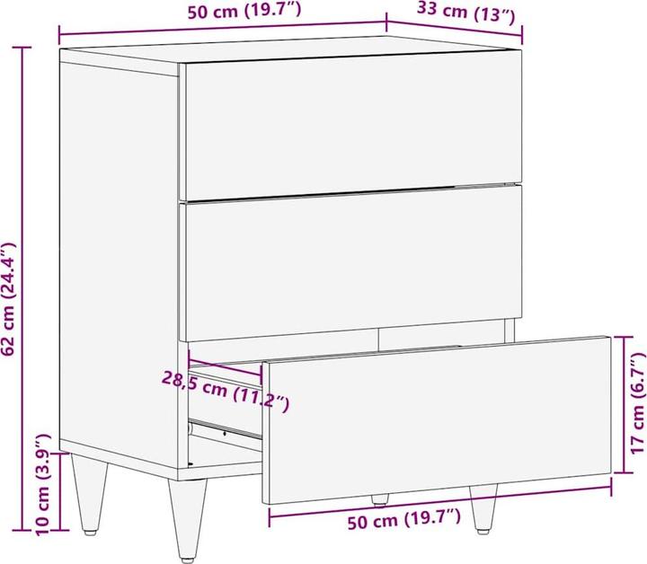 Image du produit vidaXL Table de chevet (50 x 33 x 62 cm)